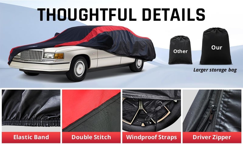 AltoCover Deville Car Cover Waterproof All Weather with Red Strip Design, Custom Fit for Deville 1994–2006, Deville Accessory with Door Zipper & Windproof Straps - Image 5